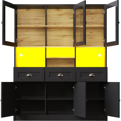 Credenza alta da cucina in MDF con ante acriliche e luce LED, 140 x 40 x 175 cm, nera HOMVRA (1/5)