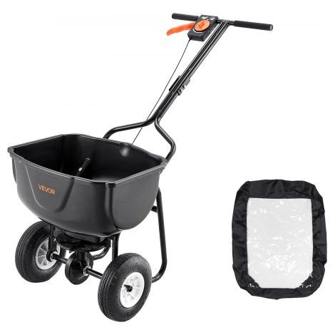 Esparcidor de Empuje Manual Capacidad de 27,2 kg, Esparcidor de Compost con Ruedas Neumáticas, Ancho de Esparcimiento de 0 a 3 m para Semillas y Fertilizantes, para Jardín, Césped, Campo, Granja (1/5)