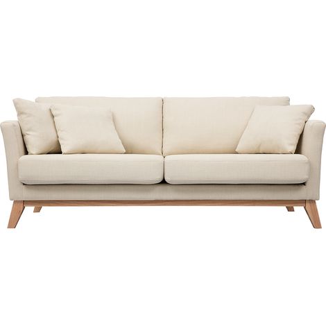 Divano sfoderabile in stile scandinavo 3 posti beige con piedini in legno OSLO (1/4)