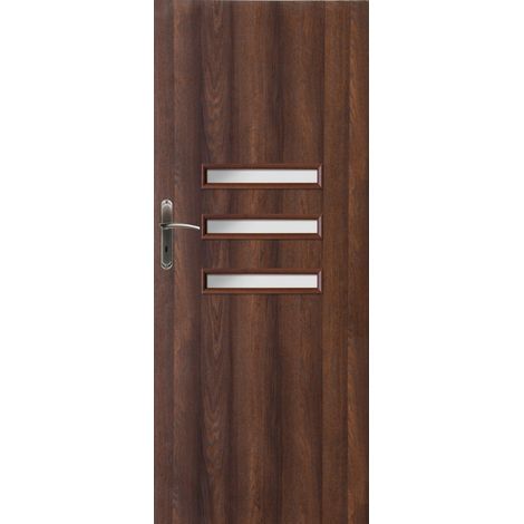 Porte d'intérieur vitrée MEDIOLAN chêne brûlé en plusieurs dimensions - Poussant: Droit - Largeur porte: 90 cm