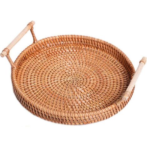 Panier Tressé Ronde - Plateau de Service en Rotin Naturel - Pour Fruits Pain Pâtisseries - Intérieur Extérieur - 1 Pièce (1/5)