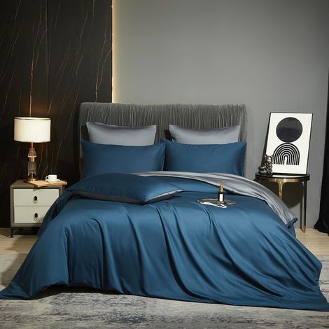 Parure de lit rafraîchissante en bambou 135 x 200 cm - Gris pétrole - Uni - Fibres de bambou Lyocell brillant - 2 pièces - Respirant - Housse de couette 135 x 200 cm - Lit simple avec (1/5)