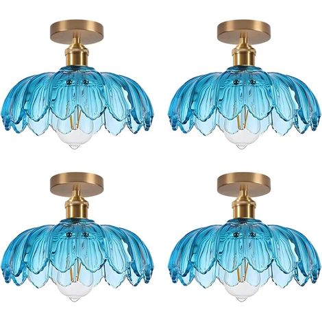 4x Plafonnier Moderne en Verre,Lampe de Plafond Vintage Abat-jour Design Fleurs Lustre Style Nordique pour Salon Chambre,Bleu (1/5)