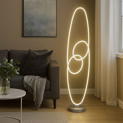 Lampadaire LED argent Lampe sur pied Alu Lampe design CCT Lampe de salon sur pied, fonction mémoire, 39W 2200Lm blanc chaud froid, H 122 cm (1/5)