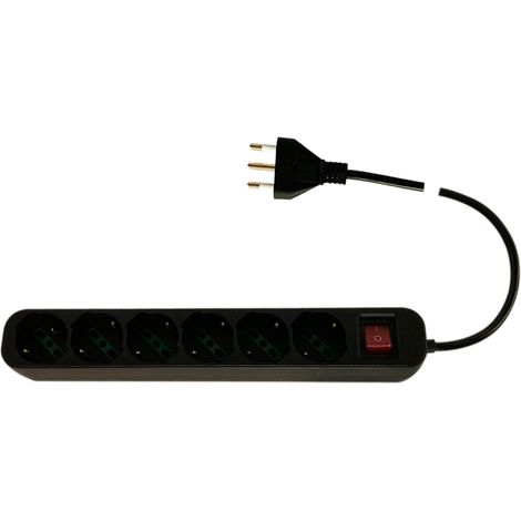 Presa bipasso Schuko a 6 uscite 2P/T 10/16A con 6 prese 10/16A e spina 16A 2P/T