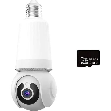 Caméra de sécurité à domicile Caméra IP d'intérieur à ampoule , Vision nocturne polychrome, suivi automatique, vidéosurveillance intelligente, moniteur de sécurité sans fil avec support E27(3MP Add 64 (1/5)