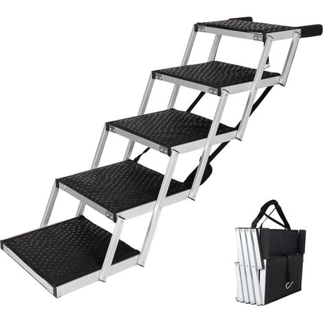 Rampe pliable pour chien en aluminium avec 5 marches antidérapantes, poignée mousse, réglable et robuste jusqu'à 110 kg (1/5)