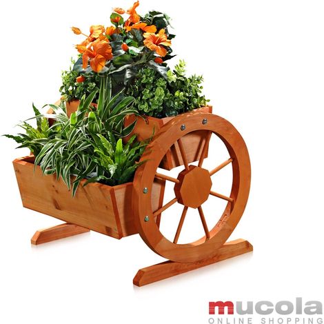 Mucola – Jardinière en bois avec roues – Bac à fleurs 44x42x40 cm – Résistante aux intempéries – Design vintage pour extérieur (1/5)