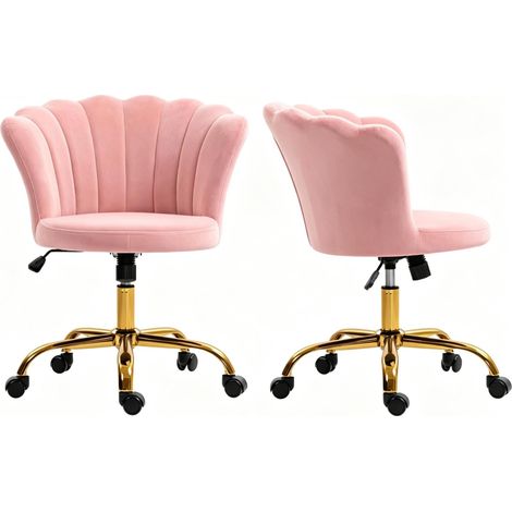Silla de peluquería con tapizado de terciopelo, respaldo en forma de flor, regulable en altura, rosa (1/4)