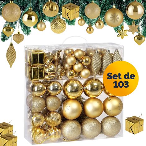 Lot de 103 boules de Noël Décorations pour sapin en plastique robuste Décoration de Noël intérieur extérieur   Doré (1/5)