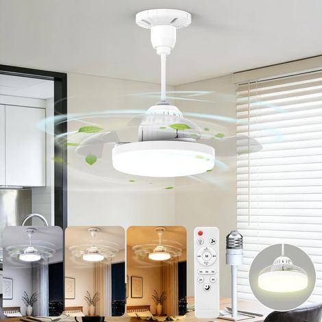 Caché Ventilateur de Plafond Silencieux 40cm avec Lumière et Télécommande, 30W E27 2000lm Lampe Ventilateur sur Douille, 3CCT Dimmable Ventilateur Ampoule de Plafond pour Petite Chambre Cuisine (1/5)