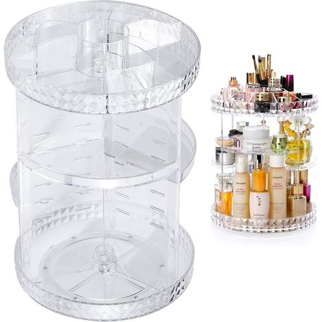 Organisateur de beauté rotatif à 360°, boîte de rangement cosmétique transparente pour coiffeuse, chambre ou salle de bain (1/5)