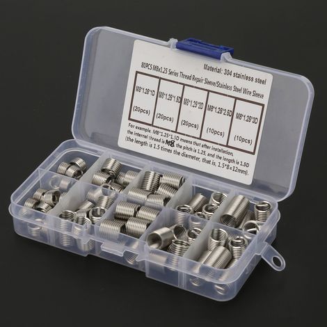 Ensemble de 80 inserts filetés hélicoïdaux en acier inoxydable M81,25 (1/5)