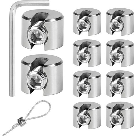 10PCS Serre Cable Acier Inoxydable, Serre-Câbles Inox 316 avec Hexagone Vis Clé, Clip de Serrage Corde pour Câble Métallique, Tendeur de Corde à Linge, Tendeur Cable, 3mm M8