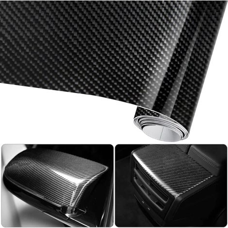 (2 Stück) 6D wasserdichte Autoaufkleberfolie, Kohlefaser-Vinyl, selbstklebend, 1,57 m x 0,3 m, wasserdicht, antihaftbeschichtet, für Auto, Computer, Smartphone-Hülle, Motorrad, Fahrzeug, Schwarz (1/4)