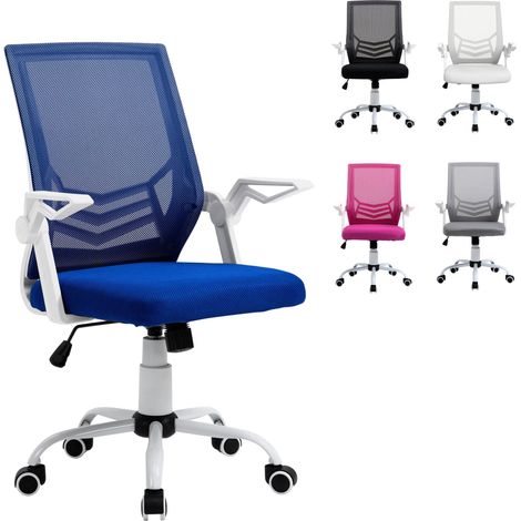 Chaise de bureau ergonomique pivotante avec hauteur réglable et accoudoirs rabattables, 62,5 x 55 x 94-104 cm, bleue