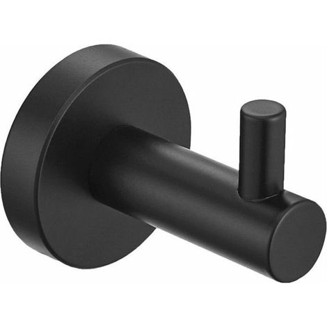 Patère salle de bain noire. Lot de 2 crochets salle de bain pour serviettes, peignoirs, chapeaux, exclusif haut de gamme. Accessoire salle de bain acier inox noir brossé mat. Résistant. Carivent (1/4)