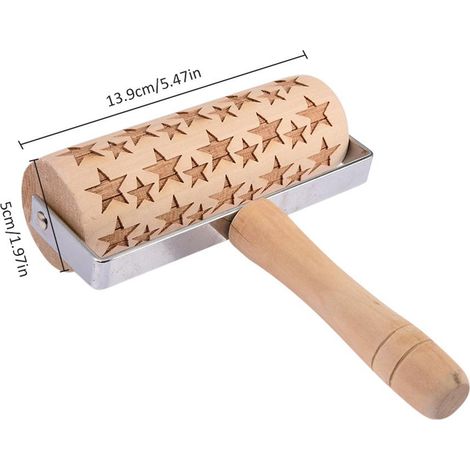 Rouleau à pâtisserie imprimé Noël pour cookies, motif étoile 5.013.9 cm, gravure laser, lot de cuisine (1/3)
