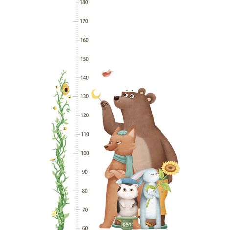 Stickers Muraux Enfants Toise Ours Lapin Chat Autocollant Mural Animaux Hauteur Croissance de Mesure Tableau Décoration Murale (1/5)