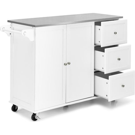 Carrito de cocina con ruedas 135 x 45,5 x 91,5 cm con 3 cajones práctico almacenaje estilo moderno MDF blanco 200011647