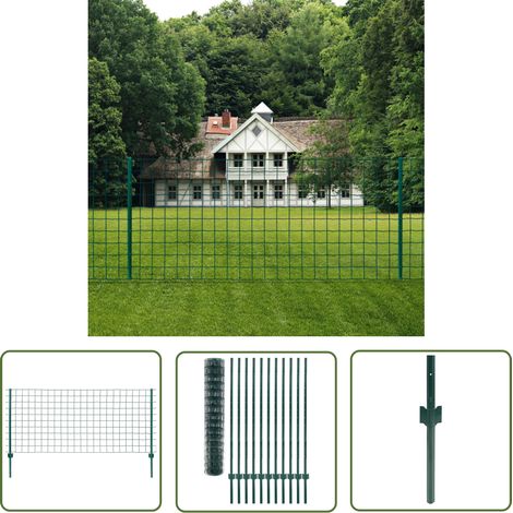 The Living Store Metallzaun Stahl 20 x 1,5 m Grün - Metallzaun - Gartenzaun - Stahllzaun - Grüne Zaun - Zaunset (1/4)