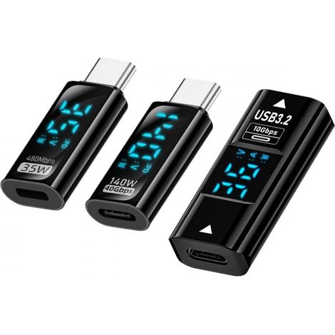 Adaptateur 3 pièces/lot Type C Smart LED Display USB C vers USB3.2 Type A Adaptateur 10 Gbit/s Données Courant Tension Charge Rapide Surveillance