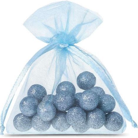 Lot de 50 sachets en organza - 7 x 9 cm - Bleu ciel - Pour cadeaux, bonbons, parfum, décoration de mariage - Emballage cadeau (1/5)