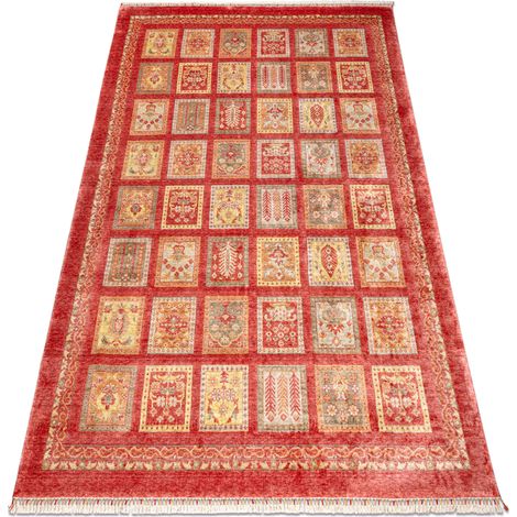 HERIZ A0985A Teppich Orientalisch, Rahmen burgund - Bambusgarn, exklusiv, stilvoll red 200x290 cm