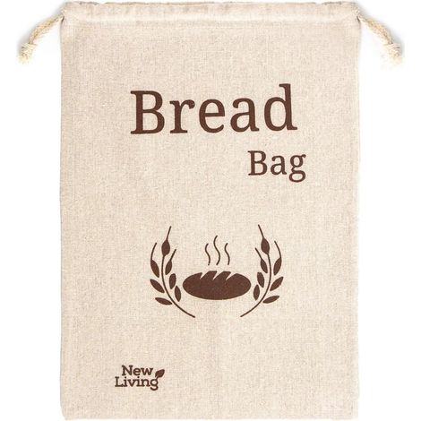 Lot de 2 sacs à pain en lin naturel New Living  Mélange bio  2 sacs à pain réutilisables  Sac de conservation  Sacs pour pain  38 x 27 cm  Sac à pain écologique