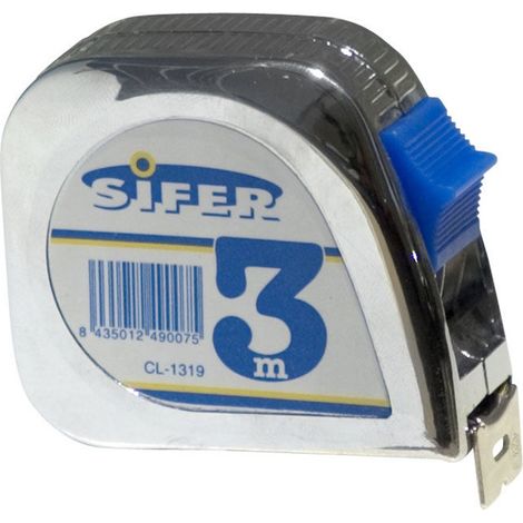 Mètre ruban chromé Sifer 3M 13 mm avec frein et clip