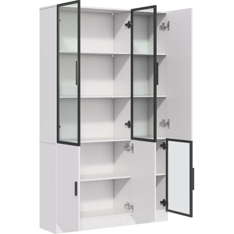 N625P3142394041W, vitrine en verre, meuble vitré 200 cm de haut avec lumières LED, bibliothèque multi-rangement pour collection, chambre, salon, bureau, armoire avec porte vitrée à cadre en aluminium