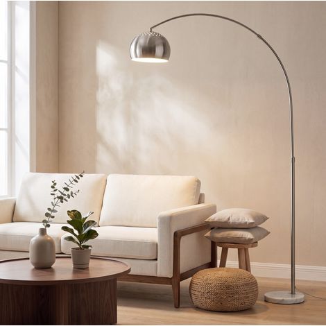 Lámpara de pie arco de metal con base de mármol, 167 cm, plateada OKMYHOME (1/5)