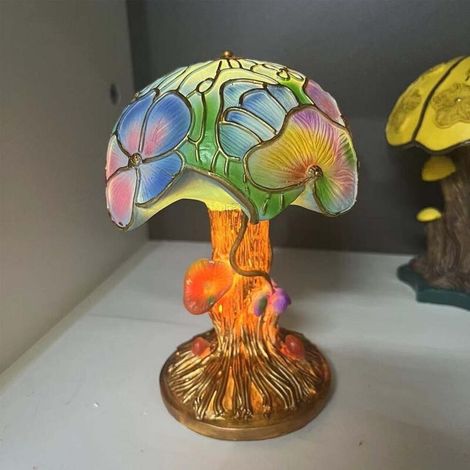 Mushroom flower lamp in glass and resin, colorful mini night light, decoration for bedroom, living room, office, charming and practical home gift (1/4)