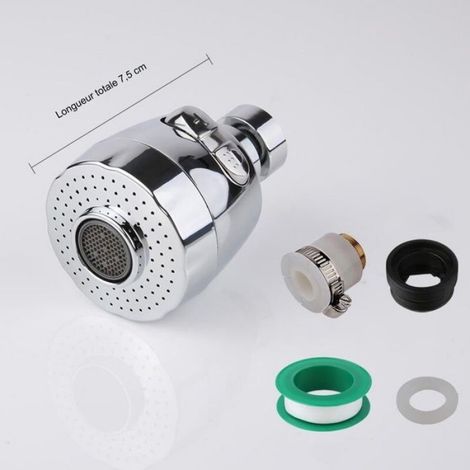 Aérateur de Robinet - Tête de Douche Pivotante 60° - 2 Modes Réglables - Pour Robinets Ronds 18-24 mm - 1 Pièce (1/5)