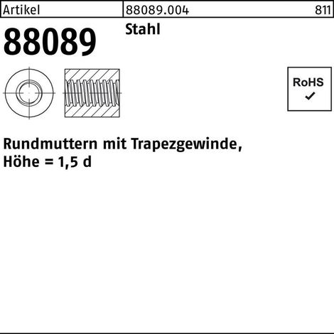 Rundmutter R 88089 m.Trapezgewinde TR 36 x 6 -75 Stahl Höhe=1,5d 5 Stück (1/2)
