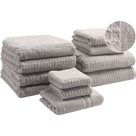 Lot de 11 Serviettes de Bain en Coton Tapis Linge de Bain Gris Clair Atai
