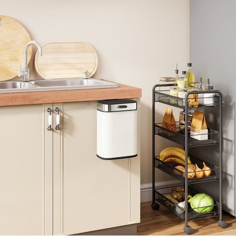 Pattumiera 5 L in acciaio inox spazzolato, da appoggio o sospesa, bianco crema (1/5)
