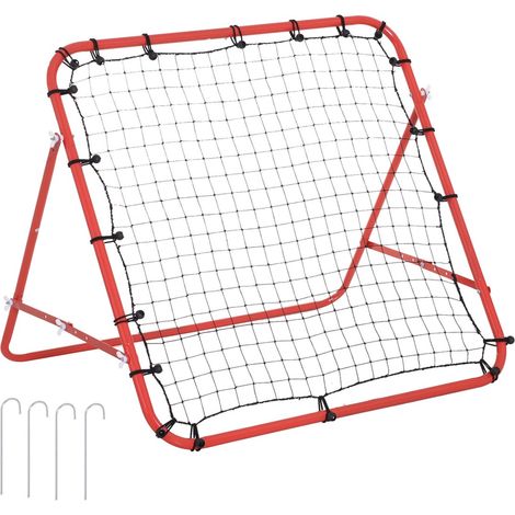 But de foot rebond réglable 96x80x96cm, filet cage d'entraînement, idéal matches, rouge/noir (1/5)