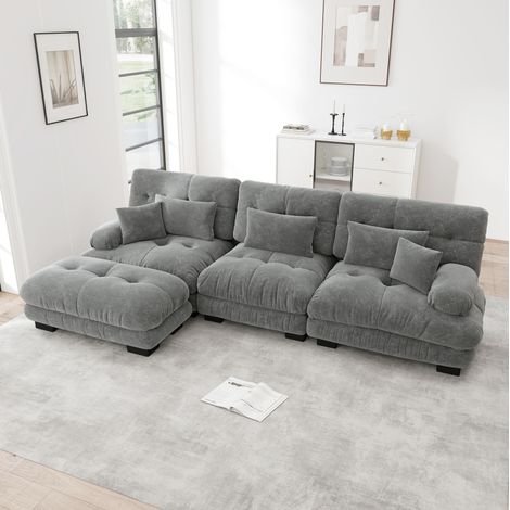 Canape d'angle modulaire L en chenille gris OKMYHOME (1/5)
