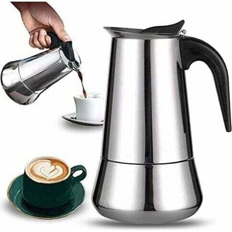 Cafetière italienne 12 tasses en acier inoxydable, compatible avec tous les types de cuisinières, 12 tasses (1/4)