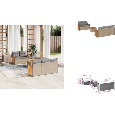 6-tlg. Garten-Sofagarnitur mit Kissen Beige Poly Rattan - Gartenmöbel - Outdoor Möbel - Rattan Gartenset - Lounge Set - Esstisch (1/3)