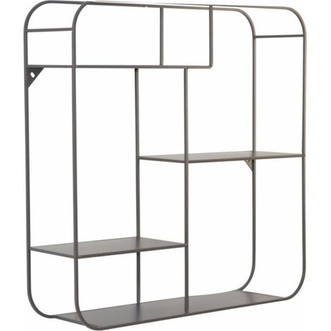 Estante de pared cuadrado de metal gris con 4 estantes elegantes y prácticos ETA05033