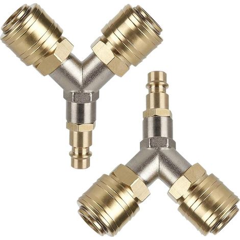Conector rápido de aire, 2 piezas Conector neumático NW 7.2 1/4 AG Interruptor de aire comprimido con dos conectores Conector de aire comprimido de latón Distribuidor de aire comprimido (1/5)