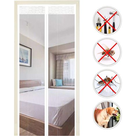 Moustiquaire de Porte Magnétique Fermeture Automatique Rideau Porte Anti insectes avec Aimants et Bande Adhesive Sans Perçage (100x220cm, Blanc) (1/5)