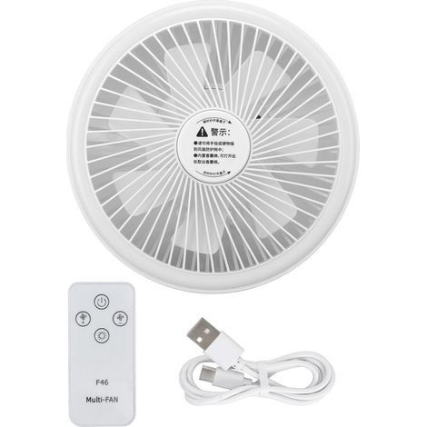 Ventilatore da soffitto portatile con telecomando, porta USB, 3 velocità, montabile a parete, mini ventilatore bianco per campeggio (1/5)