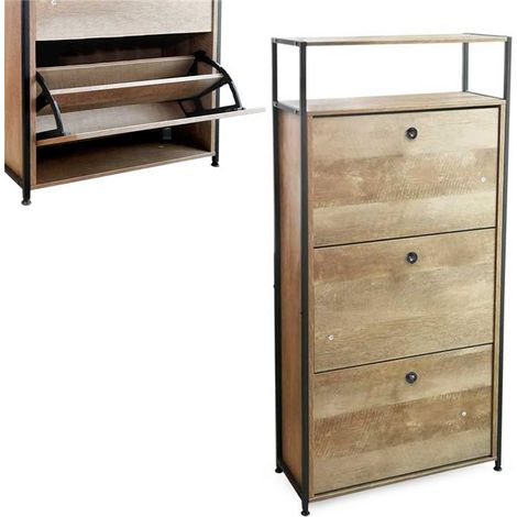 Scarpiera legno e metallo 3 ante 60x24x132 cm