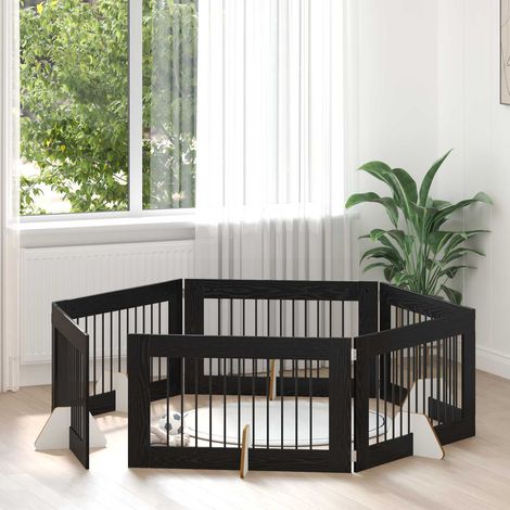 vidaXL Dog Gate with Stands 6 pcs Black Oak 100 x 60 cm