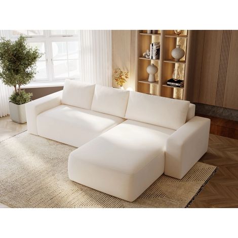 Canapé D'angle Convertible Méridienne Droite Tazones Tissu Velours Beige Clair (1/5)