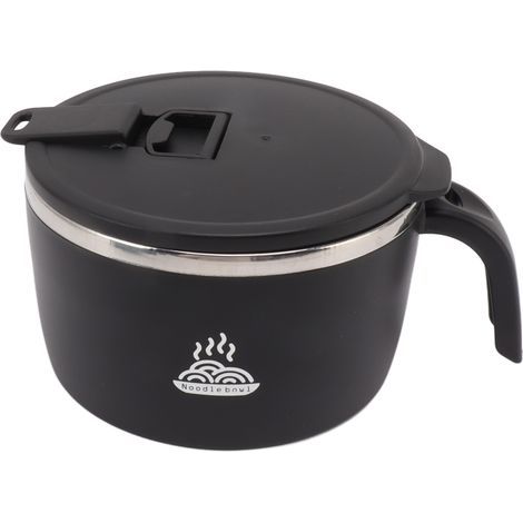 Bol à nouilles instantanées en acier inoxydable 900 ml noir, bol repas portable avec couvercle hermétique (1/5)