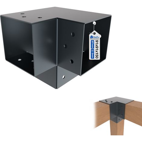 Connecteur de poteau en Y thermolaqué anthracite RAL 7016 – 91 x 91 mm – Connecteur d’angle droit 3 voies (90°) pour pergola et poteaux bois – GeZu Impex